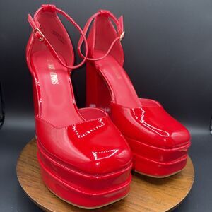 Dream Pairs Women's Aurelia Chunky Platform Heel in Red Patent Leather, Size 11
